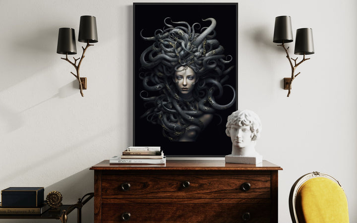 Black Medusa Greek Gorgon Framed Canvas Wall Art