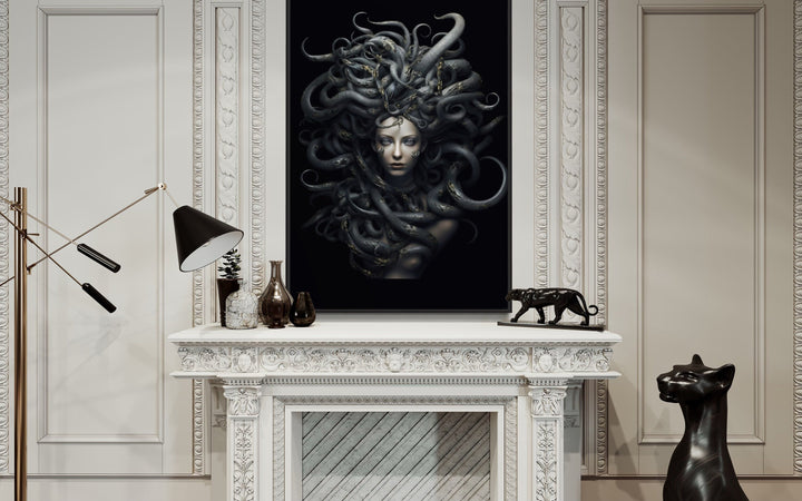 Black Medusa Greek Gorgon Framed Canvas Wall Art