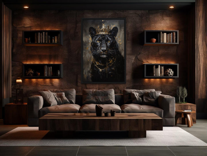 Black Panther With Gold Crown Wall Art