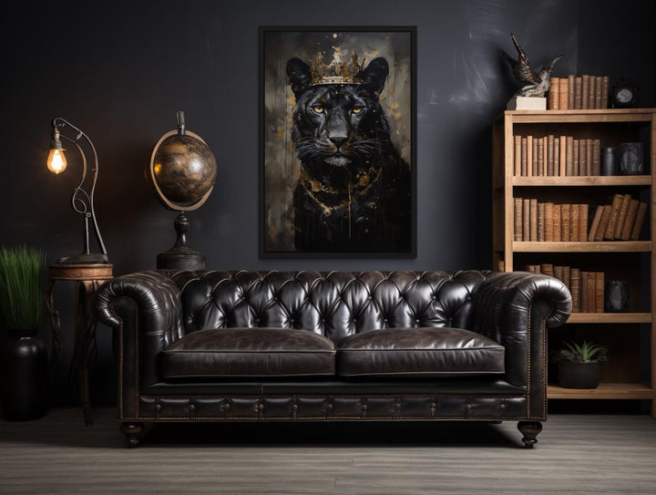 Black Panther With Gold Crown Wall Art