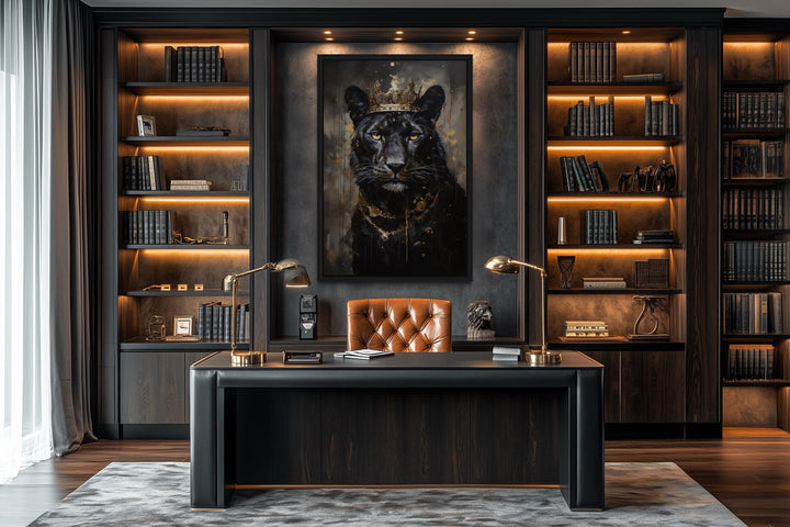Black Panther With Gold Crown Wall Art