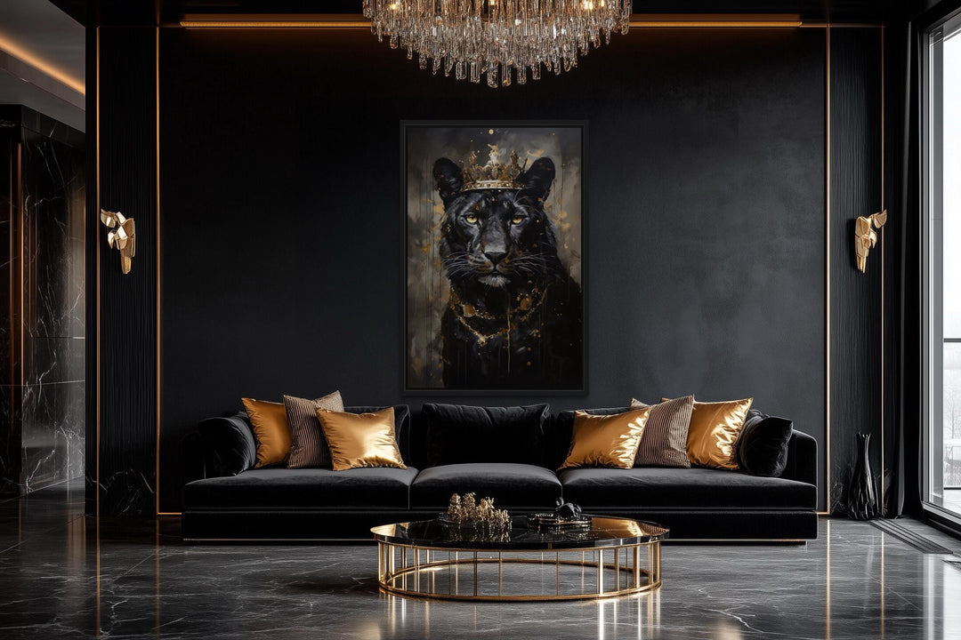 Black Panther With Gold Crown Wall Art