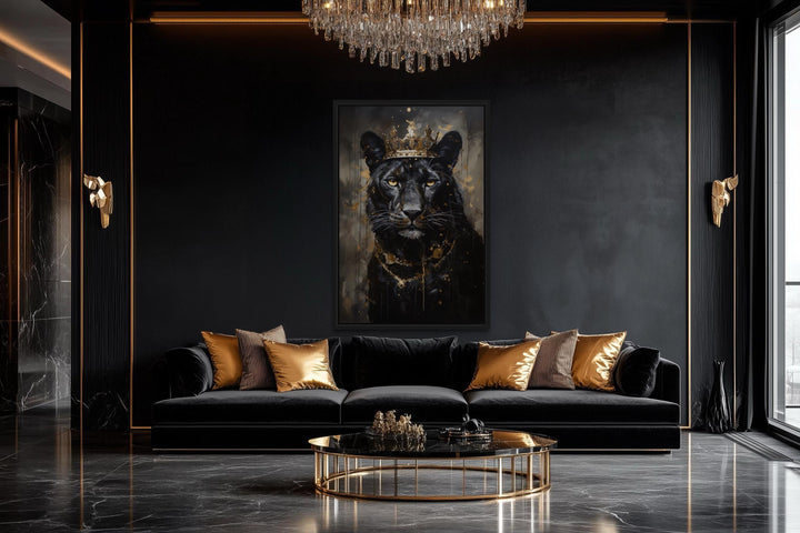Black Panther With Gold Crown Wall Art
