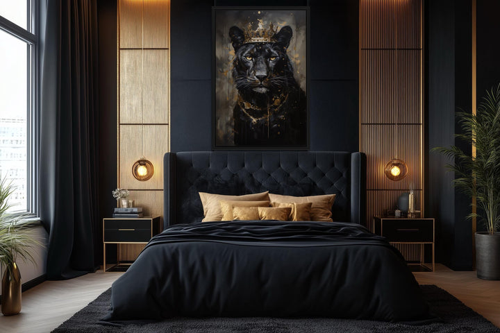 Black Panther With Gold Crown Wall Art
