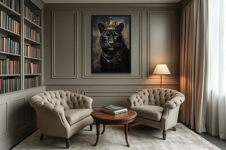 Black Panther With Gold Crown Wall Art
