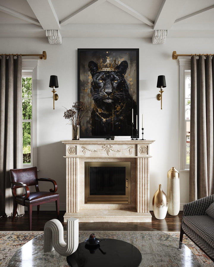 Black Panther With Gold Crown Wall Art