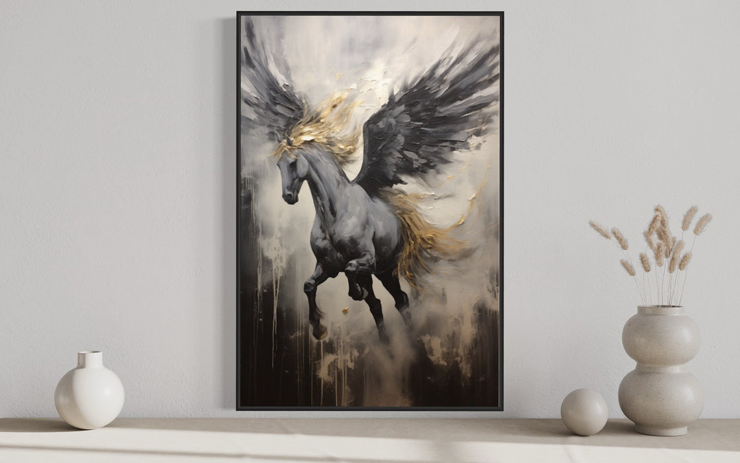 Black Pegasus Framed Canvas Wall Art close up