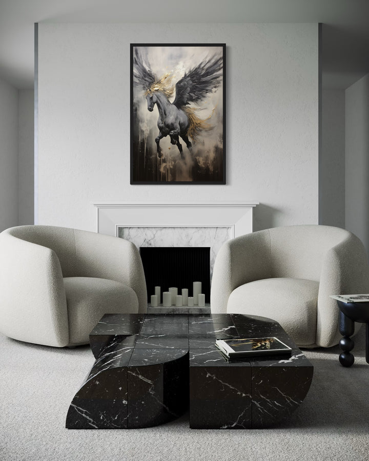 Black Pegasus Framed Canvas Wall Art