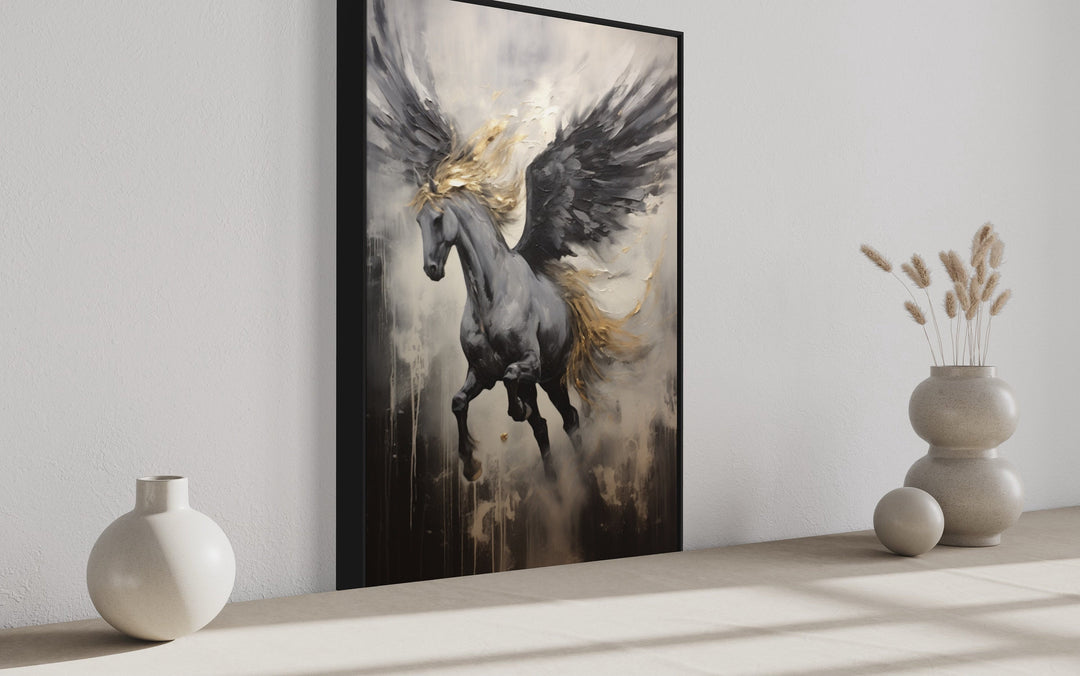 Black Pegasus Framed Canvas Wall Art side view