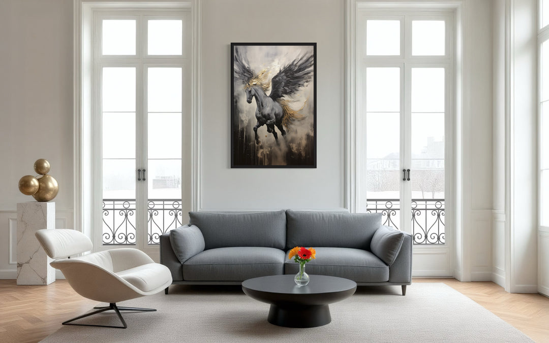 Black Pegasus Framed Canvas Wall Art