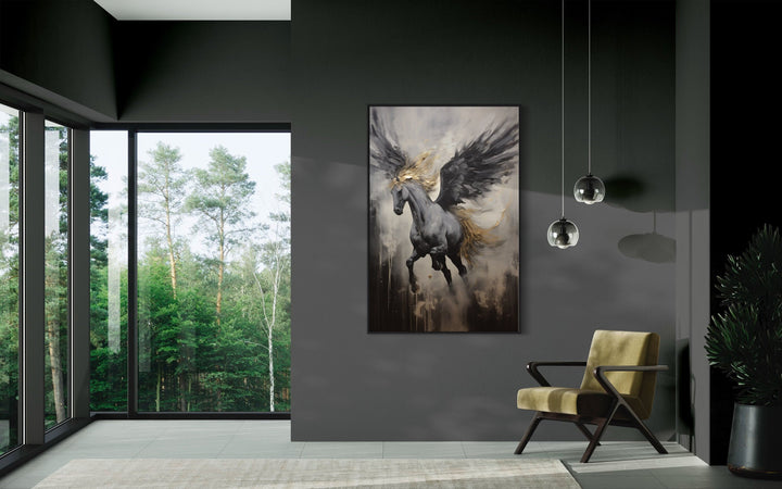 Black Pegasus Framed Canvas Wall Art