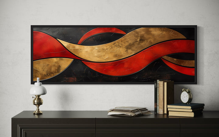 Black Red Gold Geometric Modern Horizontal Above Bed Wall Art