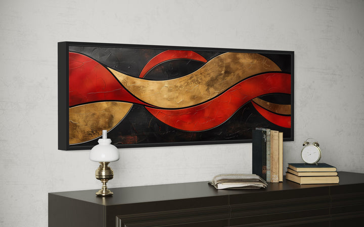 Black Red Gold Geometric Modern Horizontal Above Bed Wall Art