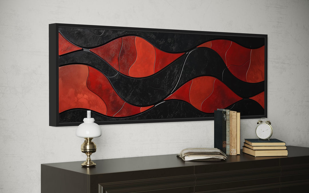 Black Red Modern Abstract Above Bed Horizontal Framed Canvas Wall Art