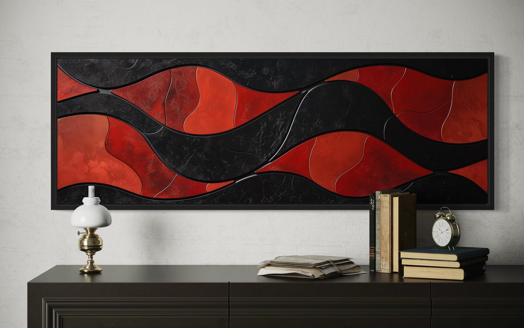 Black Red Modern Abstract Above Bed Horizontal Framed Canvas Wall Art