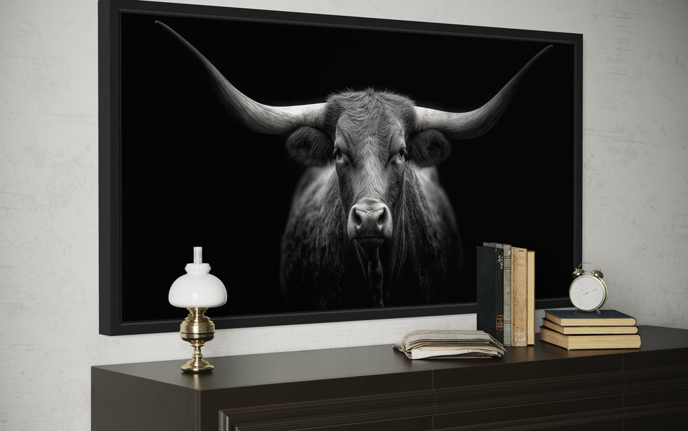 Black Texas Longhorn Cow Extra Large Canvas Wall Art