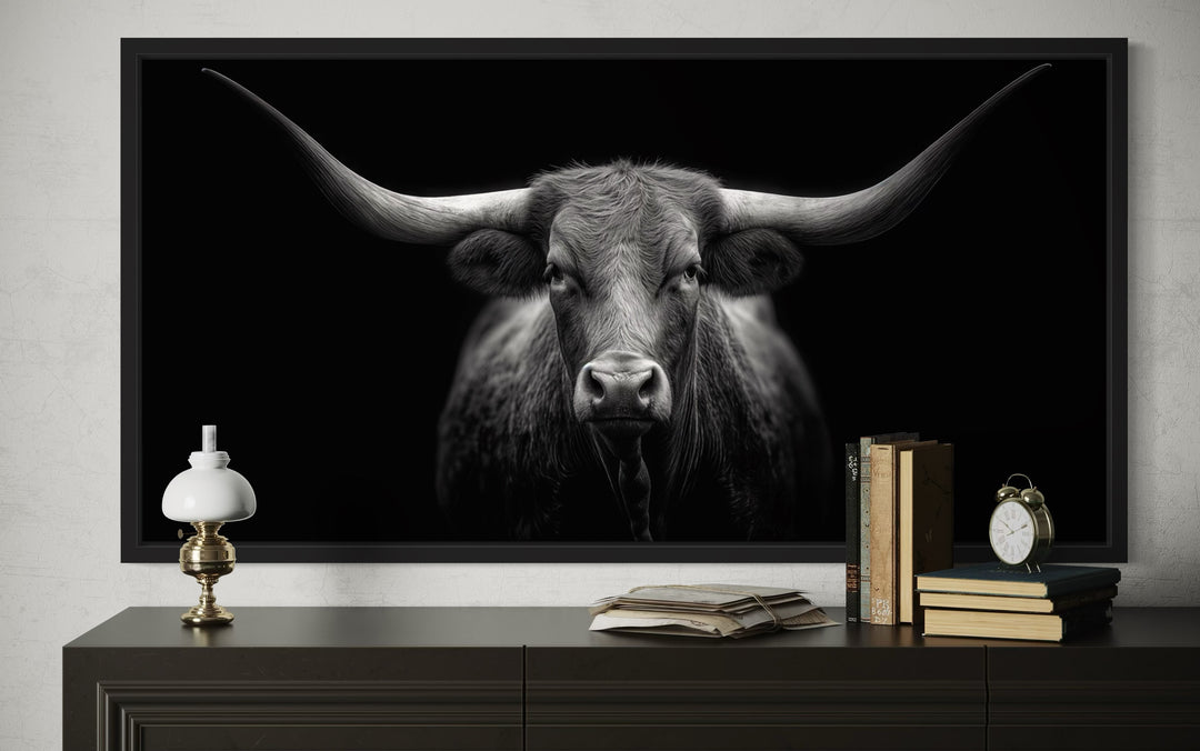 Black Texas Longhorn Cow Extra Large Canvas Wall Art