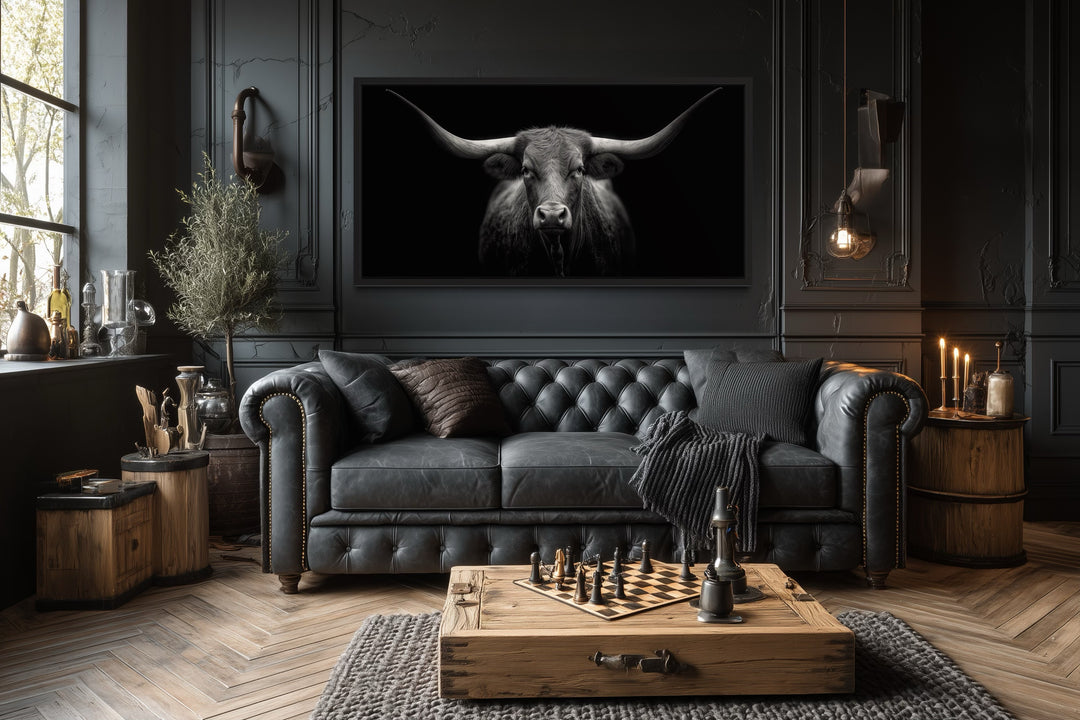 Black Texas Longhorn Cow Extra Large Canvas Wall Art