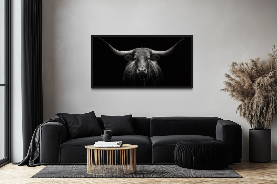 Black Texas Longhorn Cow Extra Large Canvas Wall Art