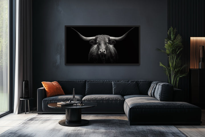 Black Texas Longhorn Cow Extra Large Canvas Wall Art
