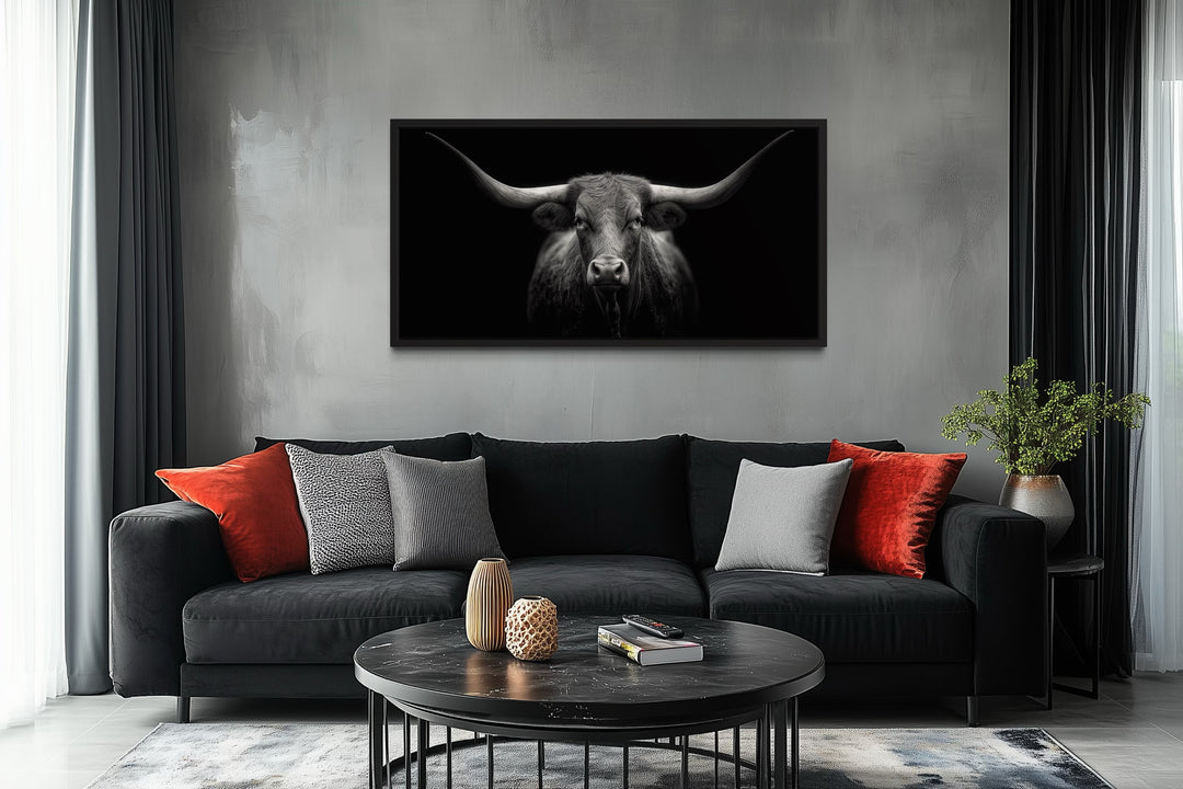 Black Texas Longhorn Cow Extra Large Canvas Wall Art