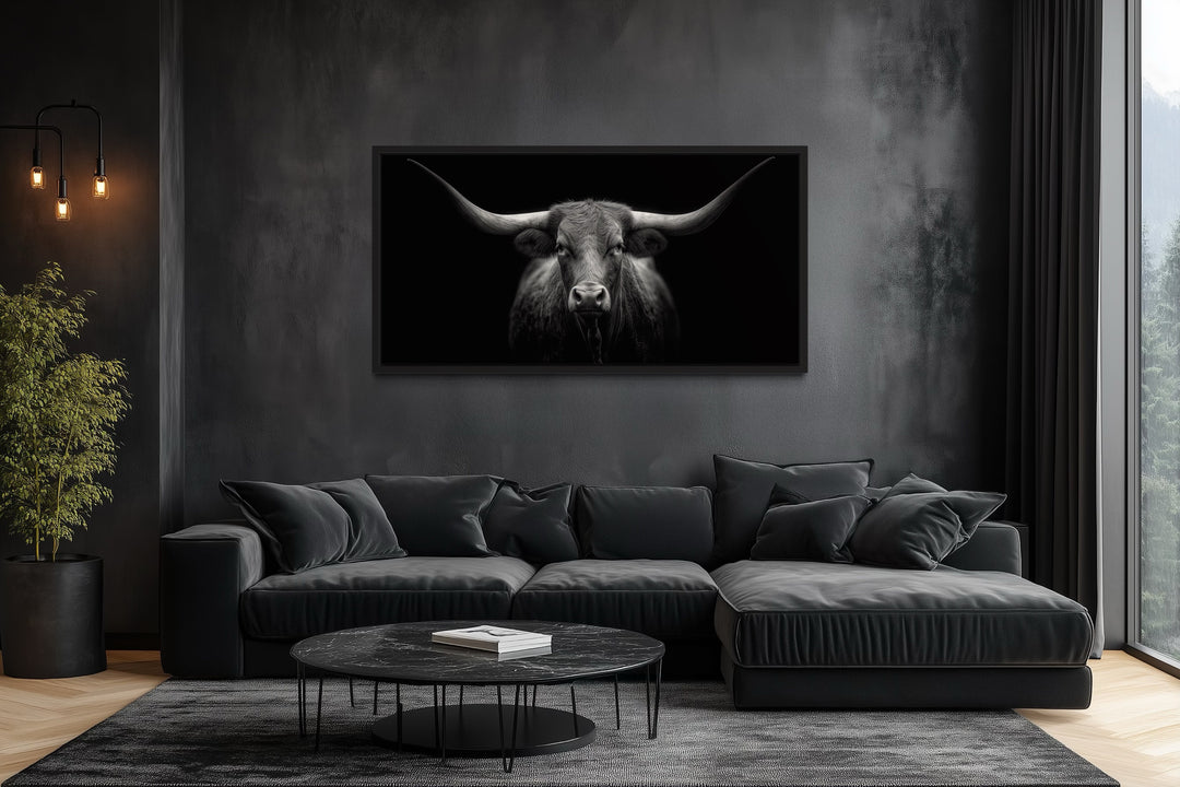 Black Texas Longhorn Cow Extra Large Canvas Wall Art