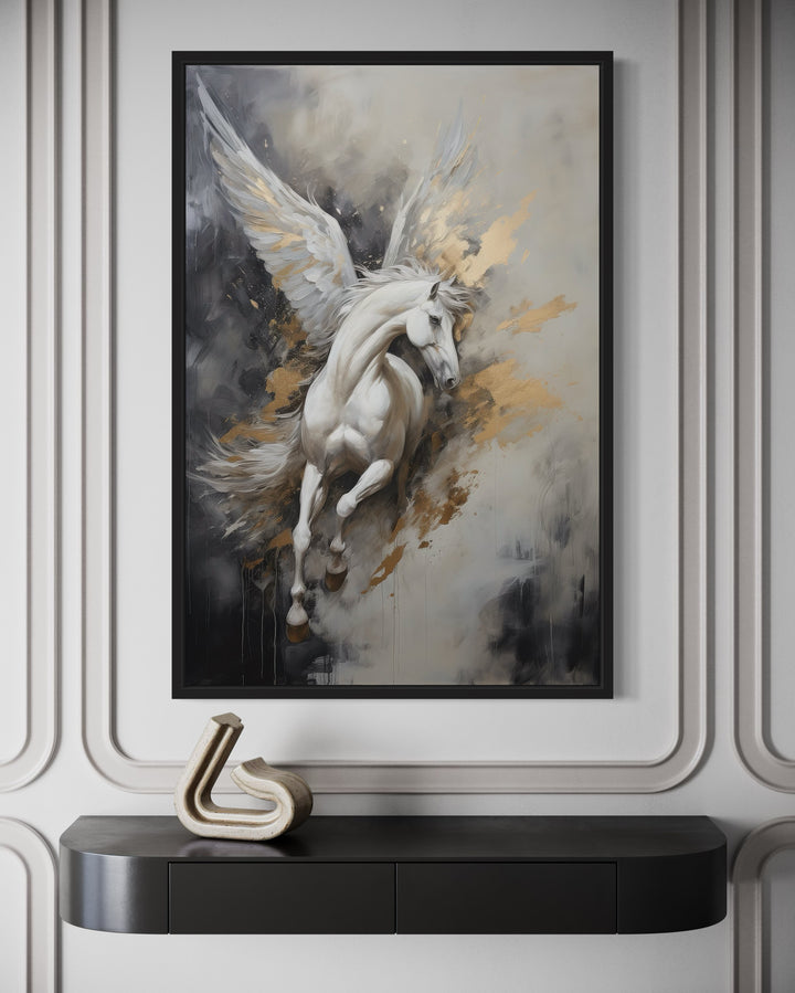 Black White Gold Pegasus Framed Canvas Wall Art