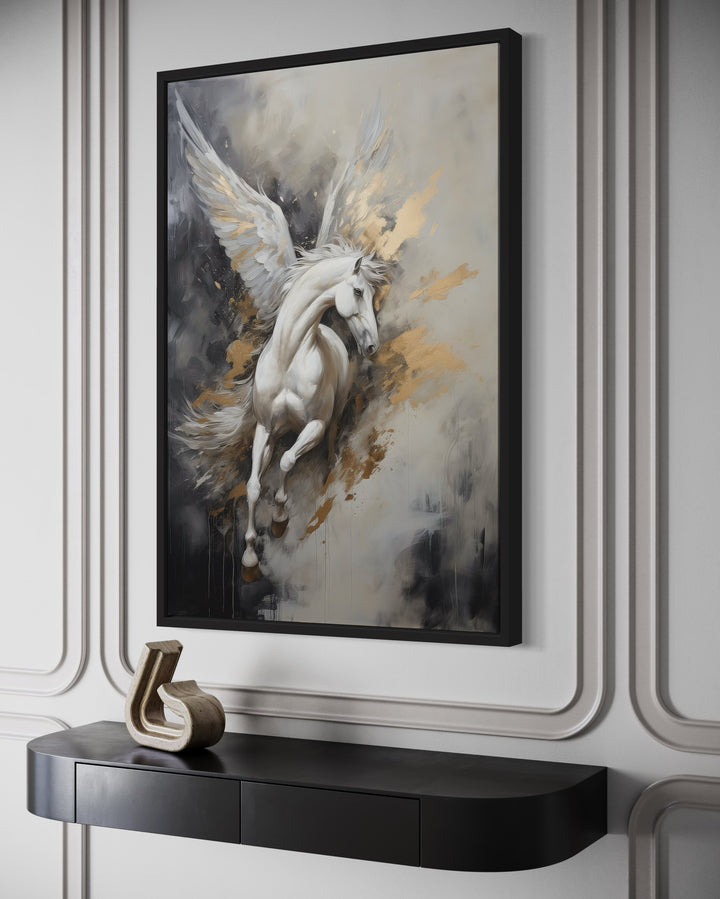 Black White Gold Pegasus Framed Canvas Wall Art