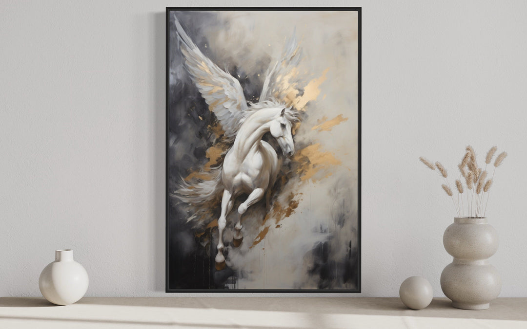 Black White Gold Pegasus Wall Art close up