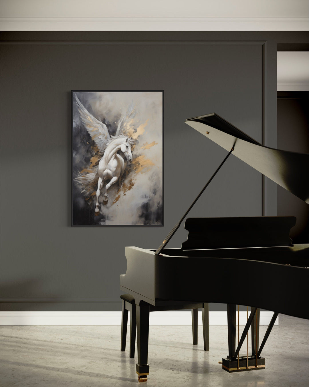 Black White Gold Pegasus Framed Canvas Wall Art