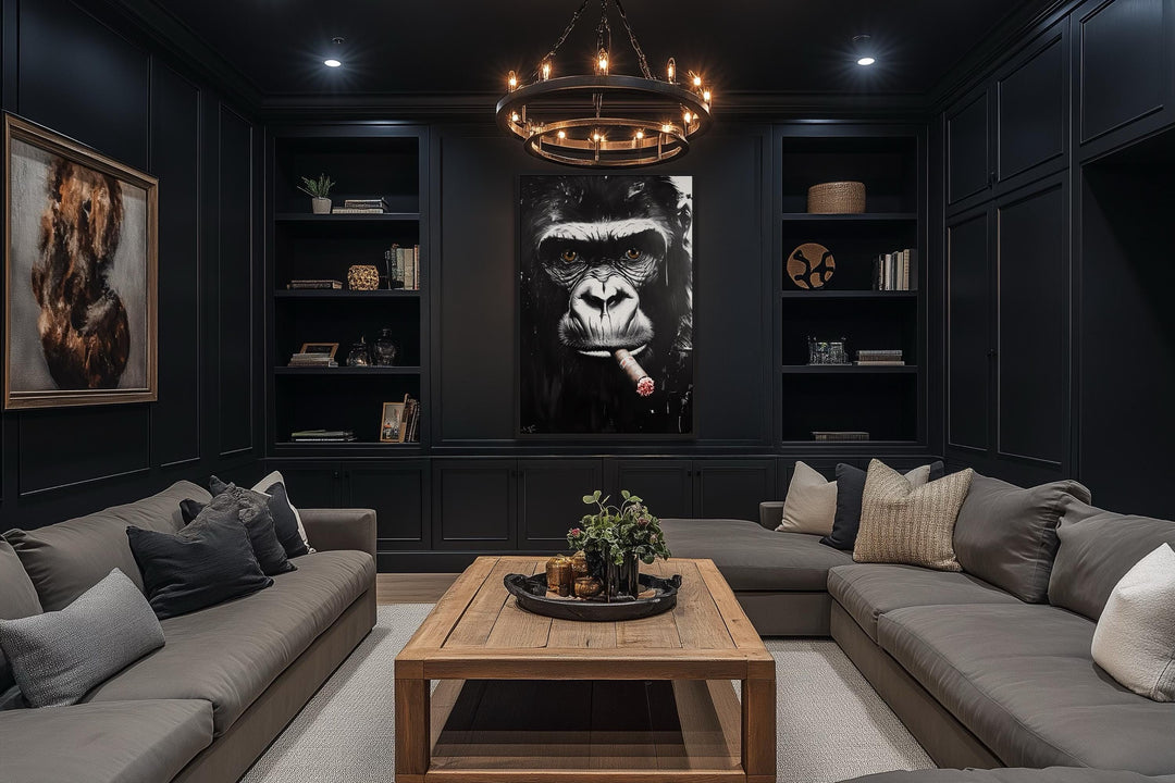 Black White Gorilla Smoking Cigar Canvas Wall Art