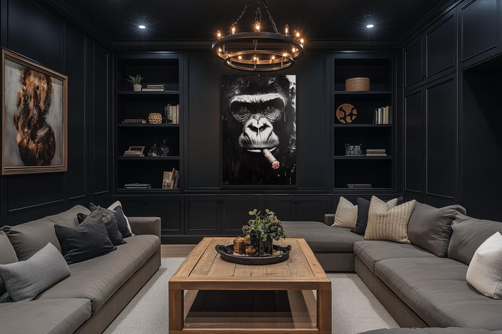 Black White Gorilla Smoking Cigar Canvas Wall Art