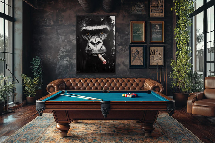 Black White Gorilla Smoking Cigar Canvas Wall Art