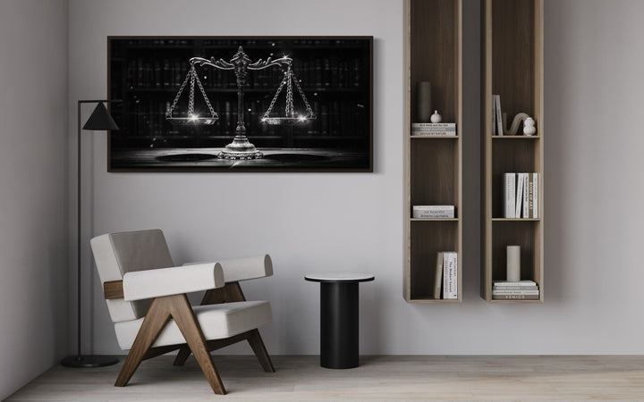 Black White Scales Of Justice Lawyer Framed Canvas Wall Art