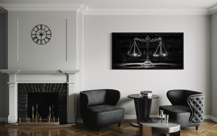 Black White Scales Of Justice Lawyer Framed Canvas Wall Art