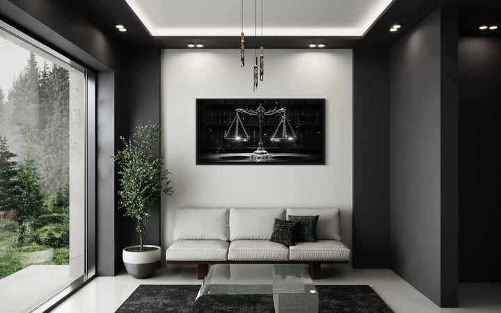 Black White Scales Of Justice Lawyer Framed Canvas Wall Art