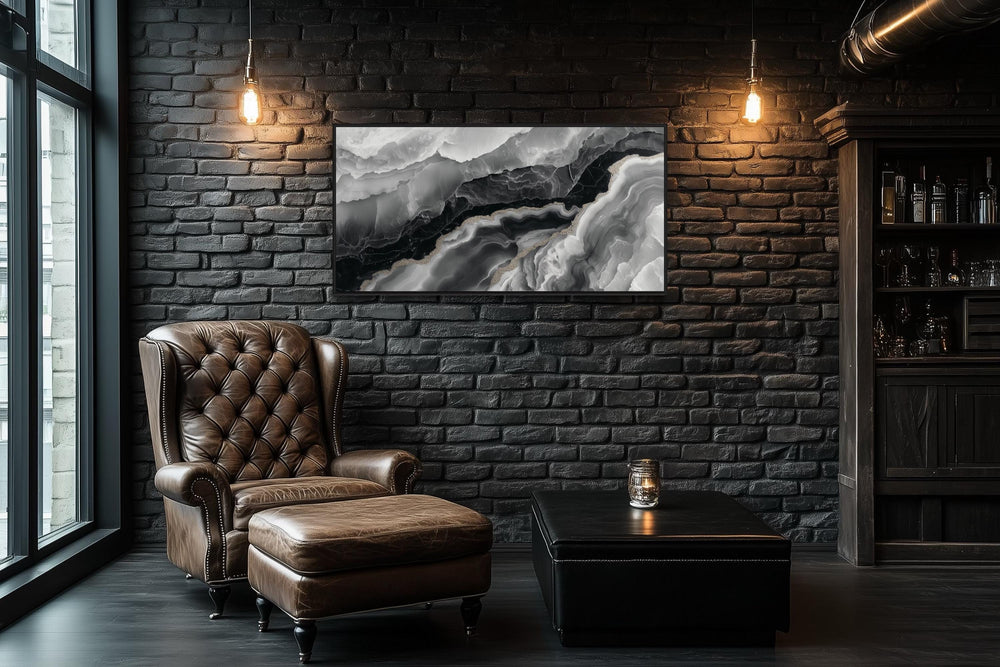 Black White Wall Art, Abstract Marble Canvas Wall Art