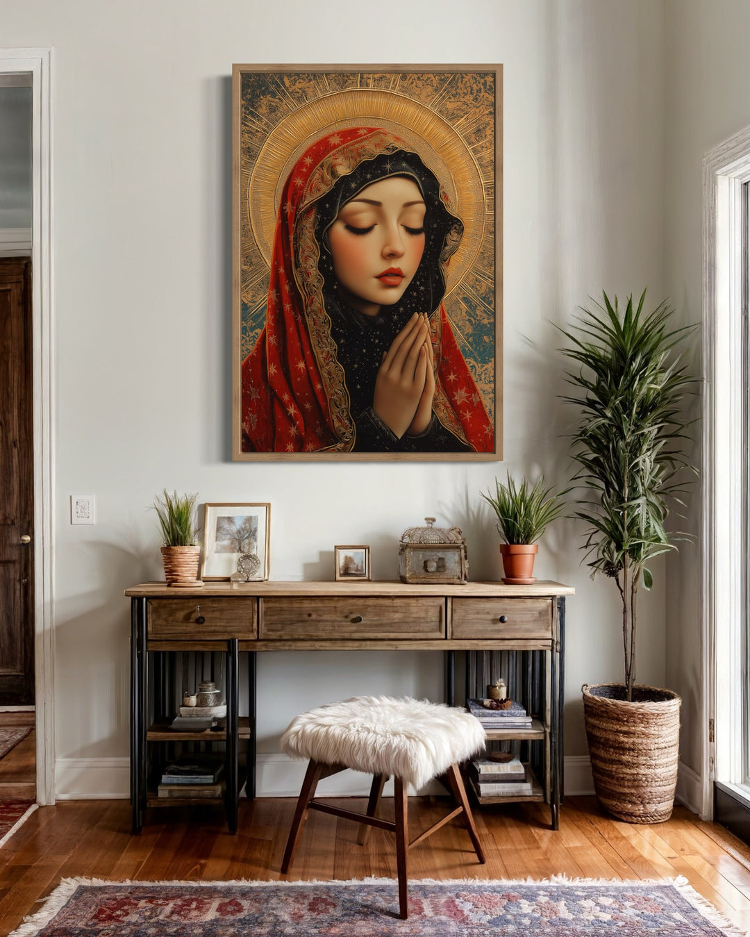 Blessed Virgin Mary Modern Icon Framed Christian Canvas Wall Art