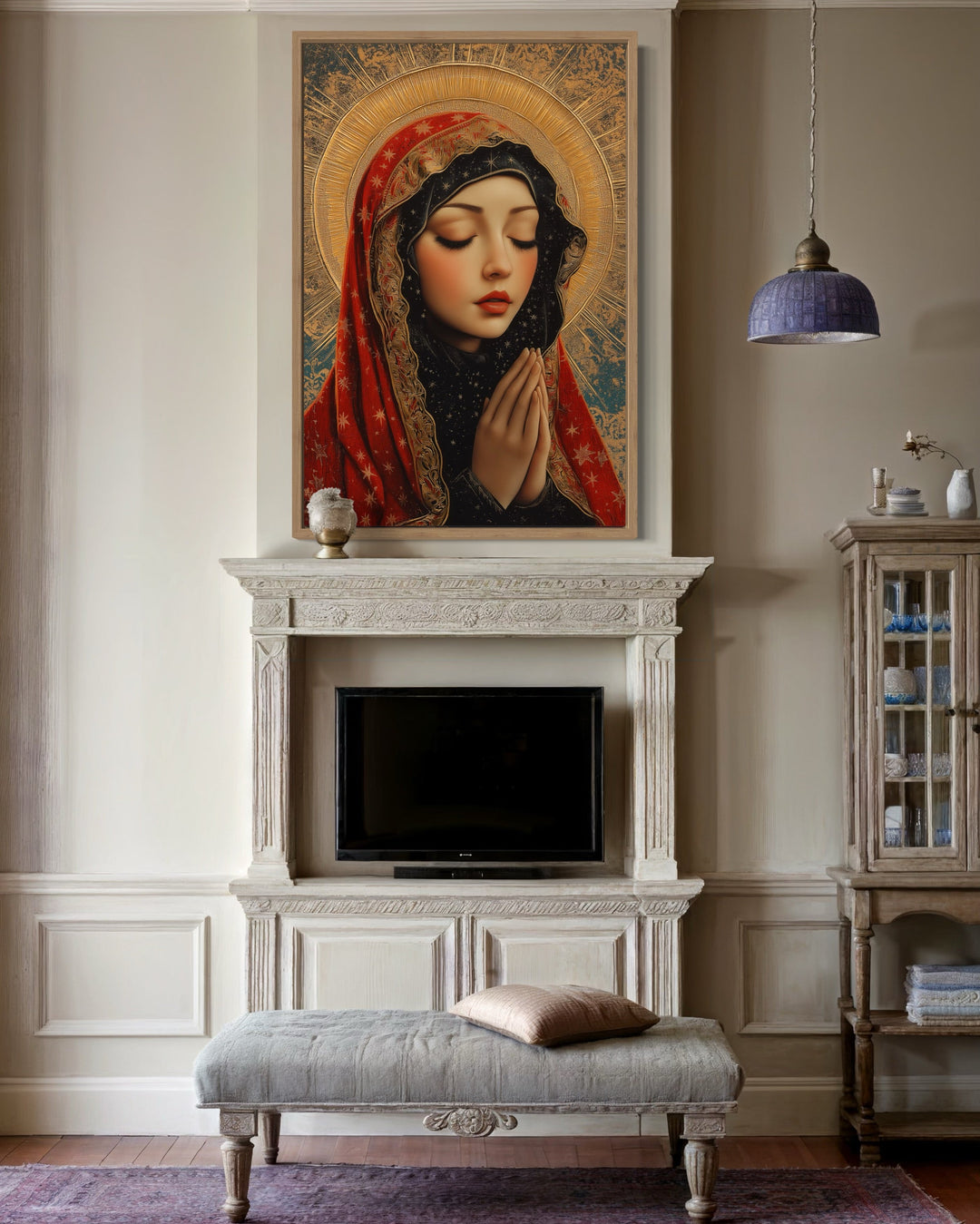 Blessed Virgin Mary Modern Icon Framed Christian Canvas Wall Art