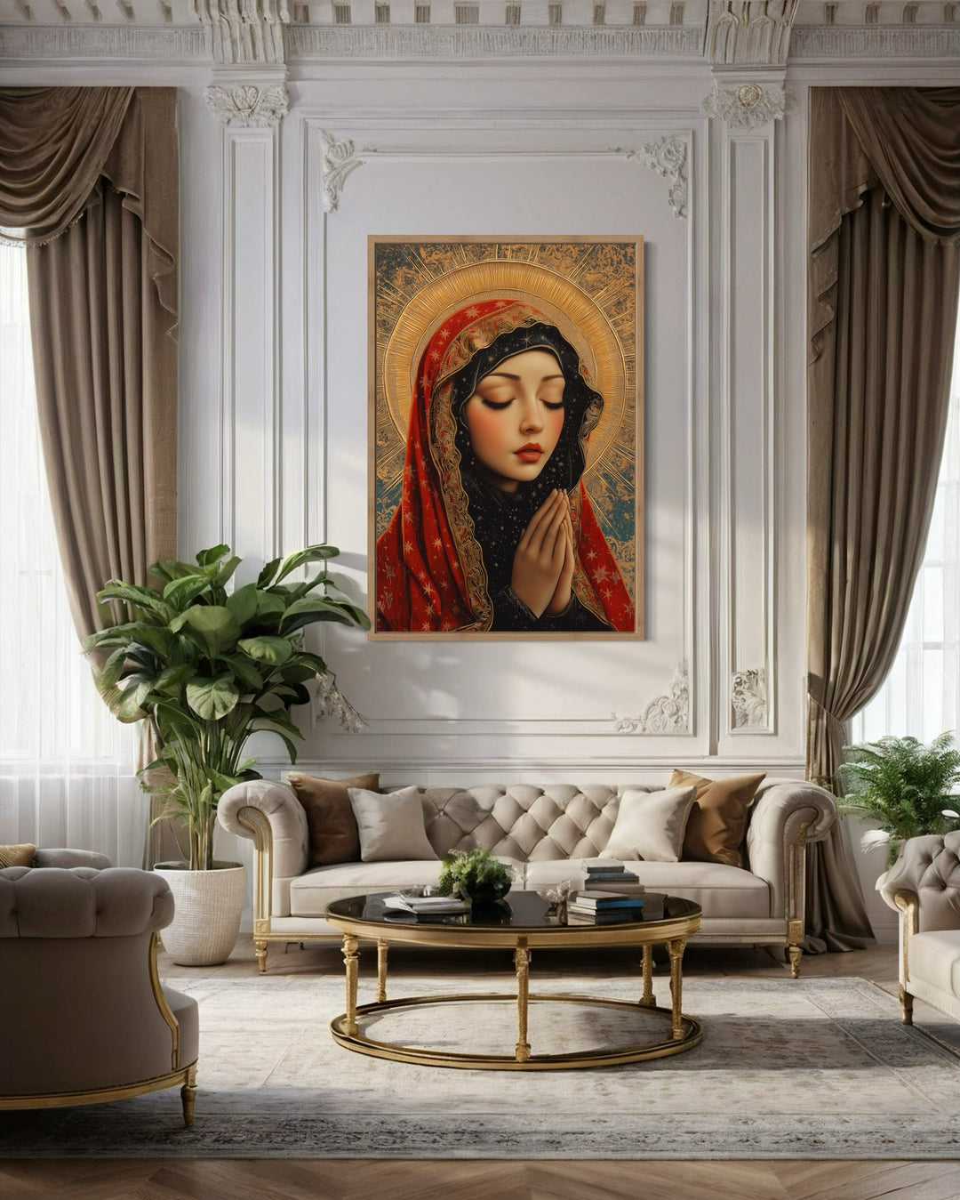 Blessed Virgin Mary Modern Icon Framed Christian Canvas Wall Art