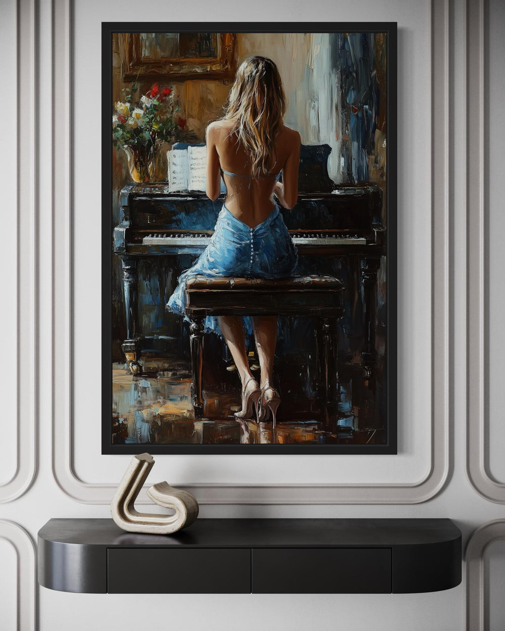 Blonde Woman Playing Piano Wall Art