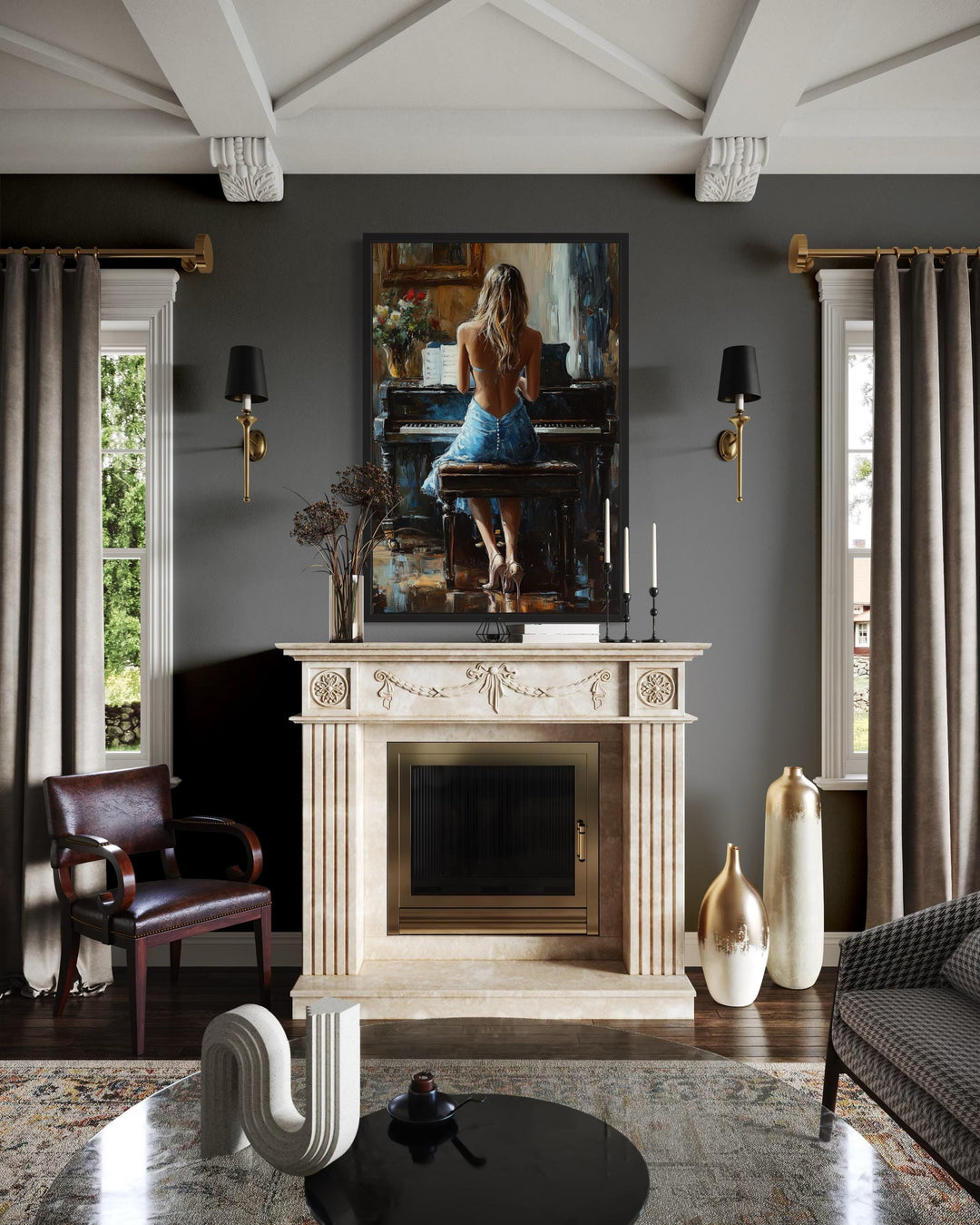 Blonde Woman Playing Piano Wall Art