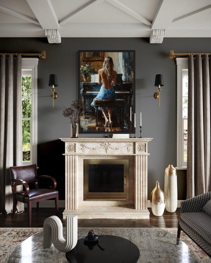 Blonde Woman Playing Piano Wall Art