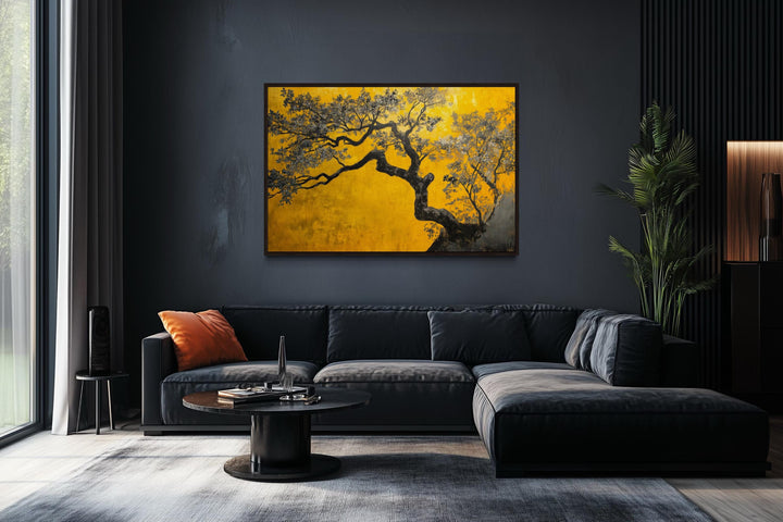 Blossoming Tree On Golden Yellow Background Canvas Print
