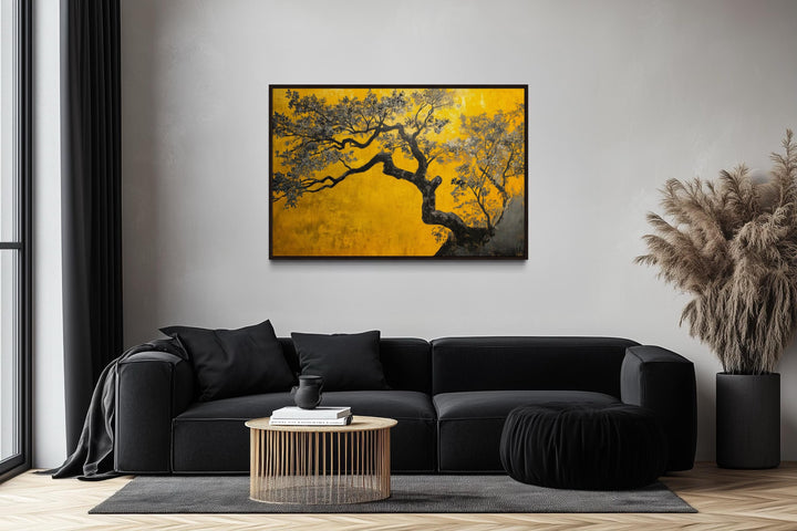 Blossoming Tree On Golden Yellow Background Canvas Print