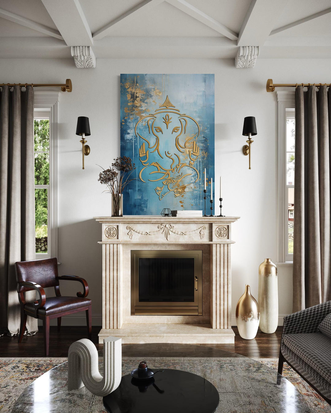 Blue And Gold Lord Ganesha Wall Art