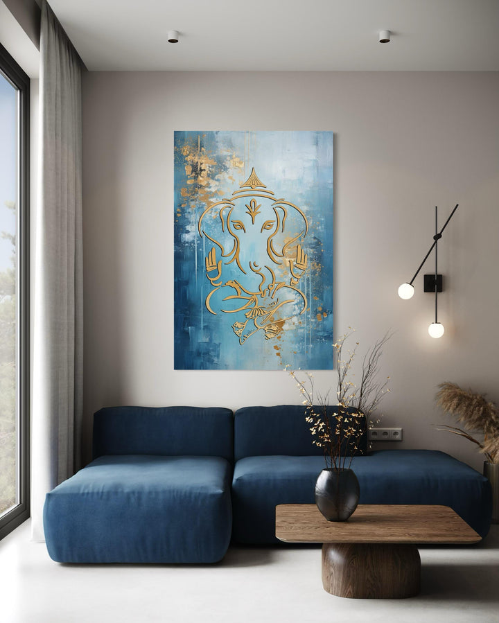 Blue And Gold Lord Ganesha Wall Art