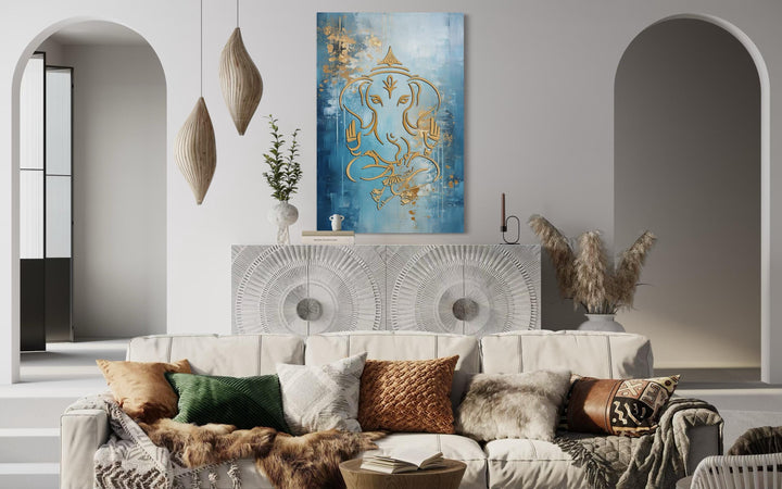 Blue And Gold Lord Ganesha Wall Art
