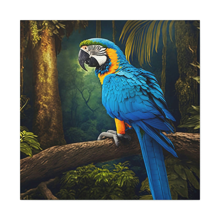 Blue And Yellow Gold Macaw Parrot Framed Canvas Wall Art