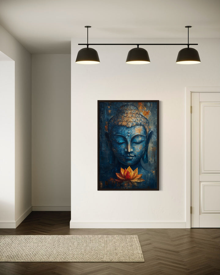 Blue Buddha with Lotus Flower Framed Canvas Wall Art